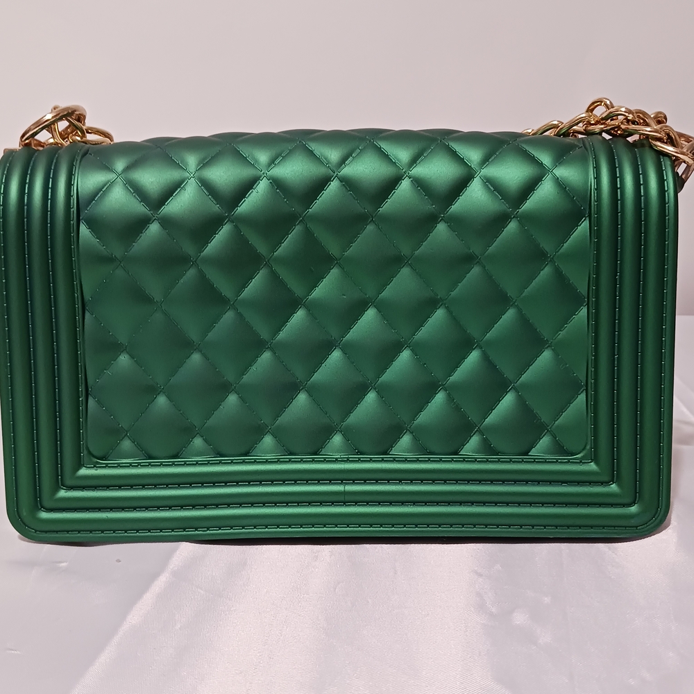 Elegant Emerald Green Quilted Embossed Jelly Shoulder Bag - Picture 3 of 12